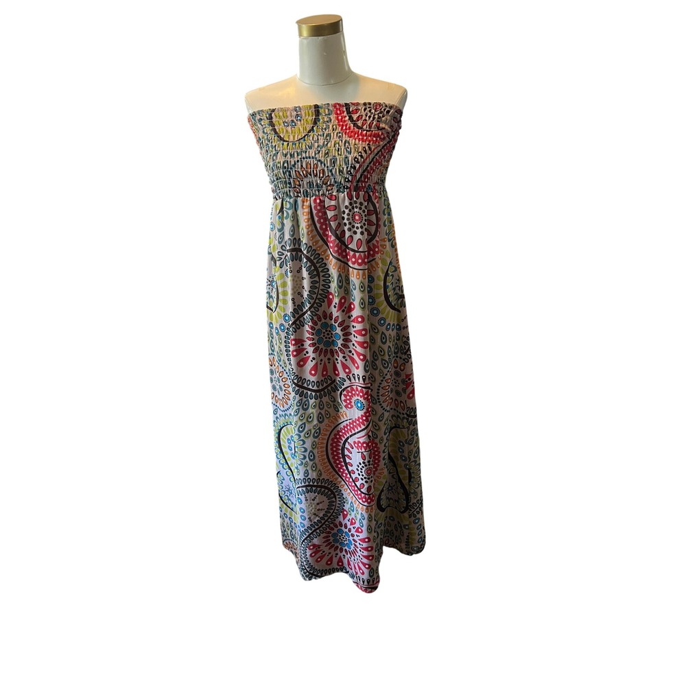 Vintage Old Navy Womens‎ Maxi Dress Medium Multicolor Paisley Strapless Smocked